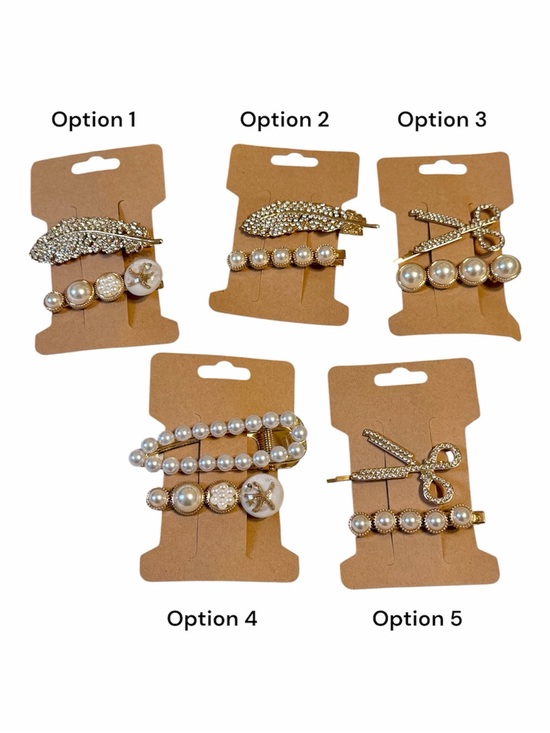 Accessories - Gold Rhinestone and Pearl Hair Clips Pins